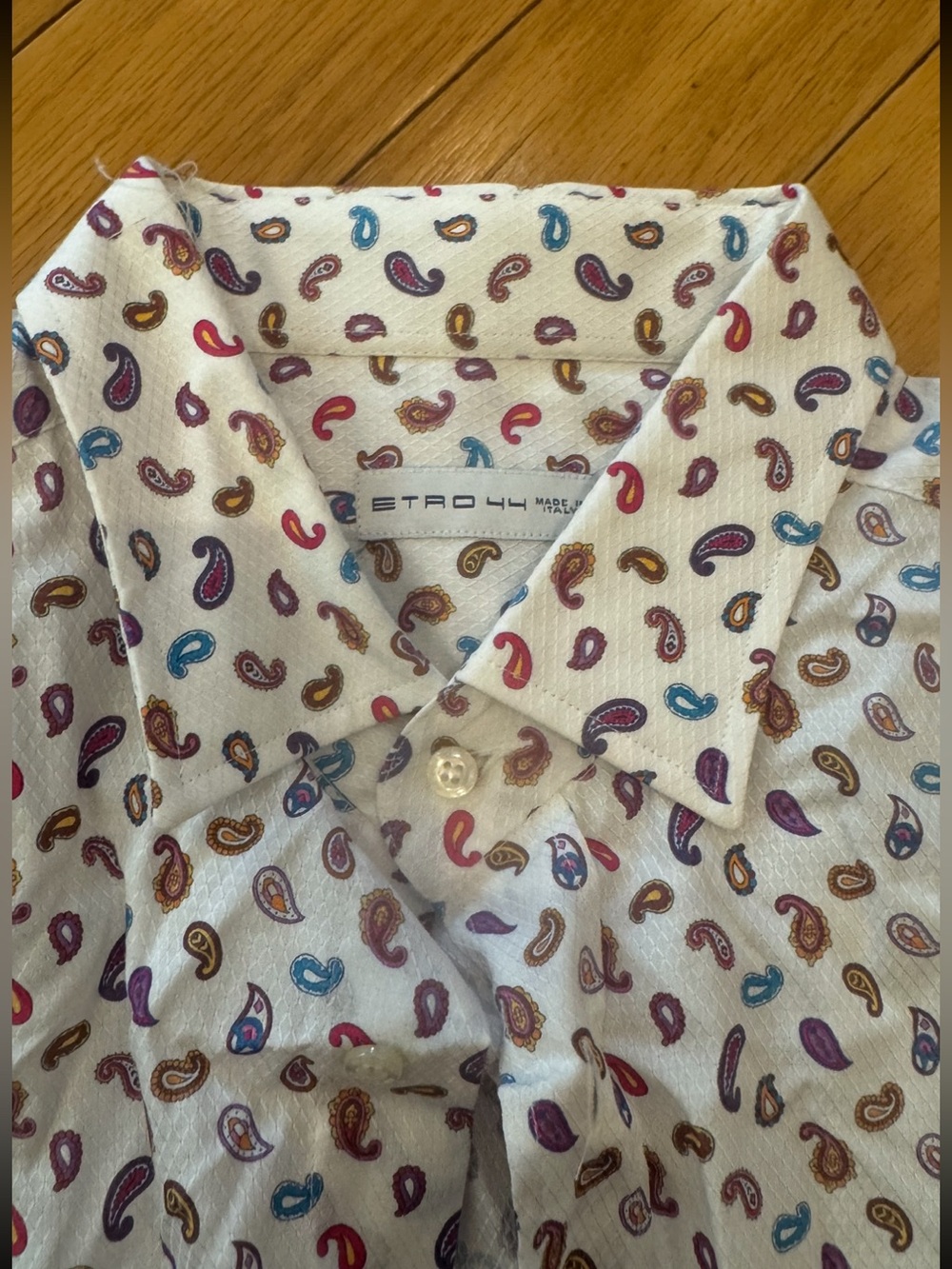 Etro White Button-Down Shirt with Multicolor Paisley Print